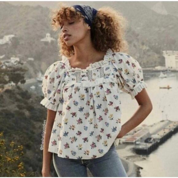 DOEN Frances Top in Fleurs De Jonquille Floral L Boho - Picture 1 of 10